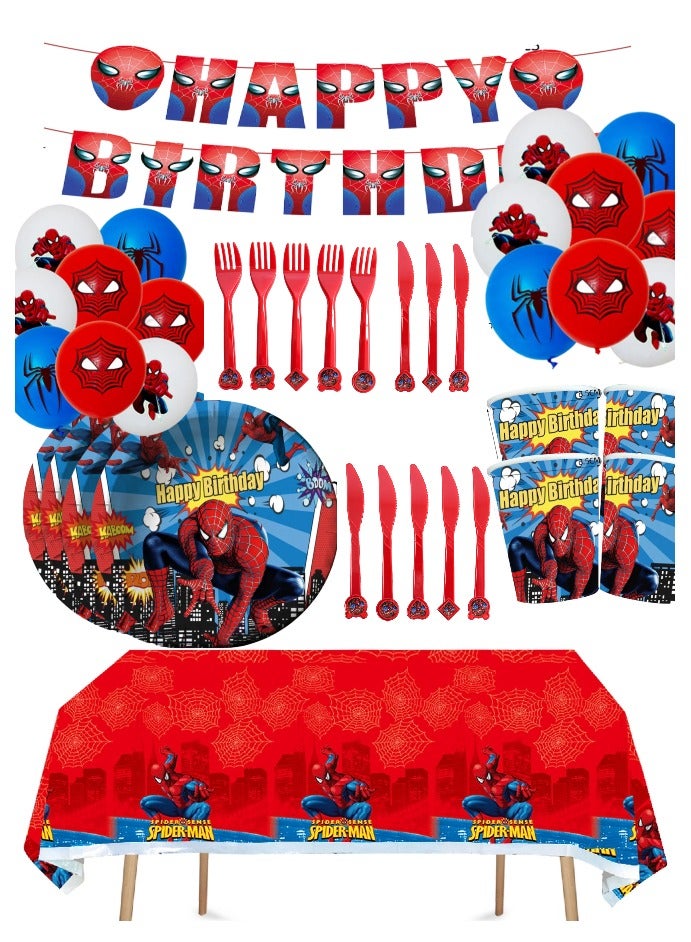 Spiderman Themed Party Supplies Set With Tableware for Kids Birthday Celebrations - Image 1