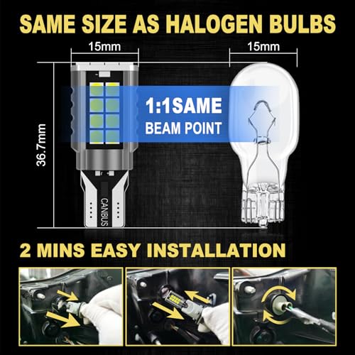 KIMLATAR 921 LED Bulbs Reverse Light 912 T15 Back up Reverse light Bulbs 6000K 500% Super Bright White W16W 906 904 902 Super Bright 912 LED Bulbs Direct Reverse Replacement Lamps（Pack of 2） - Image 3