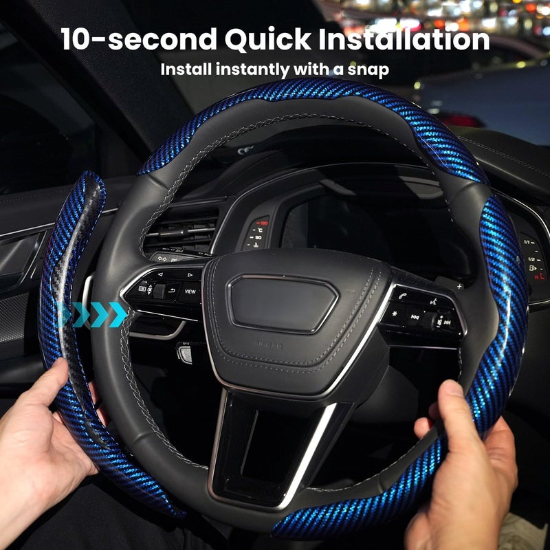 Hiseanllo Carbon Fiber Steering Wheel Cover 3PCS Set â€“ Anti-Slip, Scratch-Resistant, Universal Fit for 14â€“16 Inch Wheels â€“ Interior Car Accessories for Cars, SUVs, Trucks (Black) - Image 5