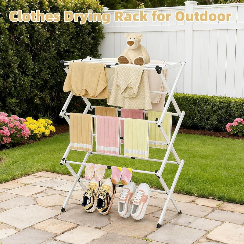 BAKON Space Saving Foldable Clothes Drying Rack, Extendable Rustproof Laundry Rack for Indoor Outdoor Use, No Assembly Required, Suitable for Bathroom Laundry Room Apartment RV, White - Image 4