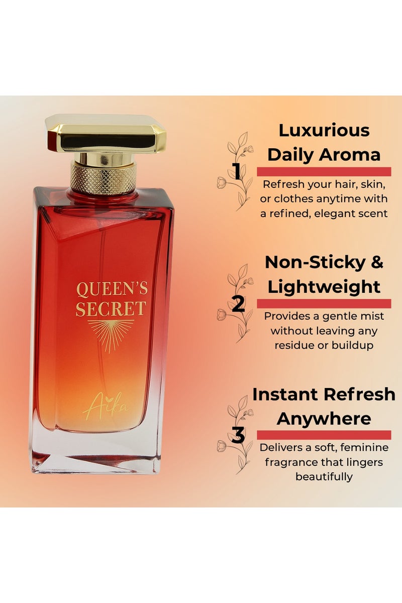 ايكا عطر أيكا كوينز سيكريت للنساء، 80 مل، عطر يدوم طويلاً للجسم والشعر، عطر خالٍ من الكحول للنساء بمزيج من زهر البرتقال والبرغموت ومسك الروم - Image 2