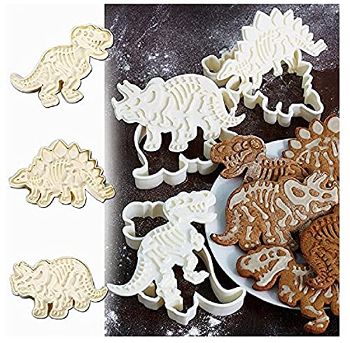 CONNECTWIDE CONNECTWIDE Dinosaur Fossil Cookie Making Molds/Stamps - Set of 3-Pieces PVC Cream Chocolate Decoration Molds - DIY Baking Mould for Fondant Cake/Biscuit/Play Doh Arts  - Image 1