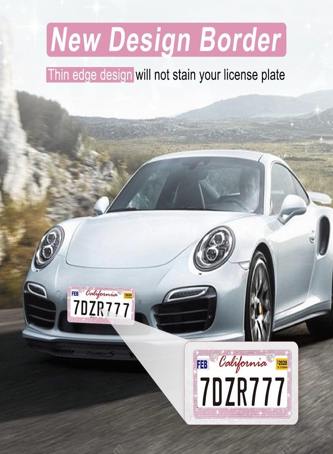 اميس إطار لوحة ترخيص سيارة Amiss Bling للنساء، عبوة من قطعتين، مصنوع يدويًا من الفولاذ المقاوم للصدأ الفاخر المرصع بأحجار الراين الكريستالية، إكسسوارات سيارات من الفولاذ المقاوم للصدأ مع أغطية لامعة مرصعة بالألماس (وردي) - Image 4