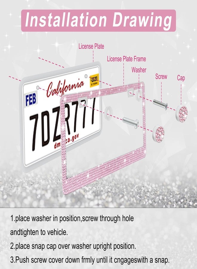 اميس إطار لوحة ترخيص سيارة Amiss Bling للنساء، عبوة من قطعتين، مصنوع يدويًا من الفولاذ المقاوم للصدأ الفاخر المرصع بأحجار الراين الكريستالية، إكسسوارات سيارات من الفولاذ المقاوم للصدأ مع أغطية لامعة مرصعة بالألماس (وردي) - Image 5