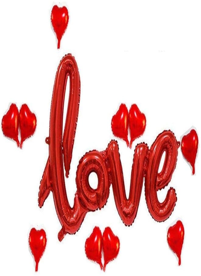Salux - LOVe Script ReD Foil balloon wedding Valentine's Day with 8 Red Hearts - Image 1