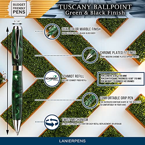 Lanier Pens Tuscany Green & Black Ballpoint Pen - Marbleized Gloss Body - Image 3