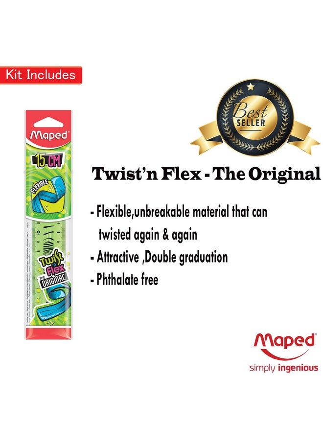 MAPED School Kit-14 Pcs|Premium Wax Jumbo Crayons|Plastic Safety 12cm Kidi Cut Scissor for Paper Cutting|15 cm Twist & Flex Ruler|Ideal for School Students|Perfect Value Pack|Art Set|Birthday Gift - Image 3