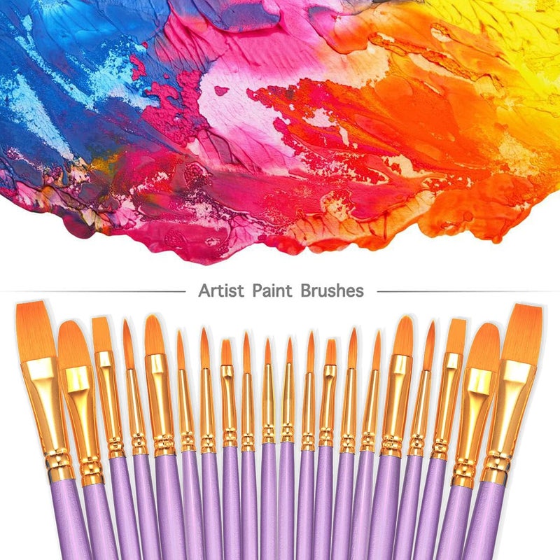 BOSOBO Paint Brushes Set, 2 Pack 20 Pcs Round Pointed Tip Paintbrushes Nylon Hair Artist Acrylic Paint Brushes for Acrylic Oil Watercolor, Face Nail Art, Miniature Detailing & Rock Painting, Purple - Image 2