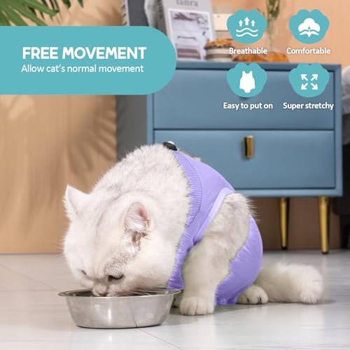 Avont Cat Recovery Suit Kitten Onesie for Cats After Surgery Cone of Shame Alternative Surgical Spay Suit for Female Cat PostSurgery or Skin Diseases Protection PurpleL - Image 3