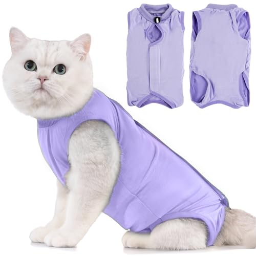 Avont Cat Recovery Suit Kitten Onesie for Cats After Surgery Cone of Shame Alternative Surgical Spay Suit for Female Cat PostSurgery or Skin Diseases Protection PurpleL - Image 1