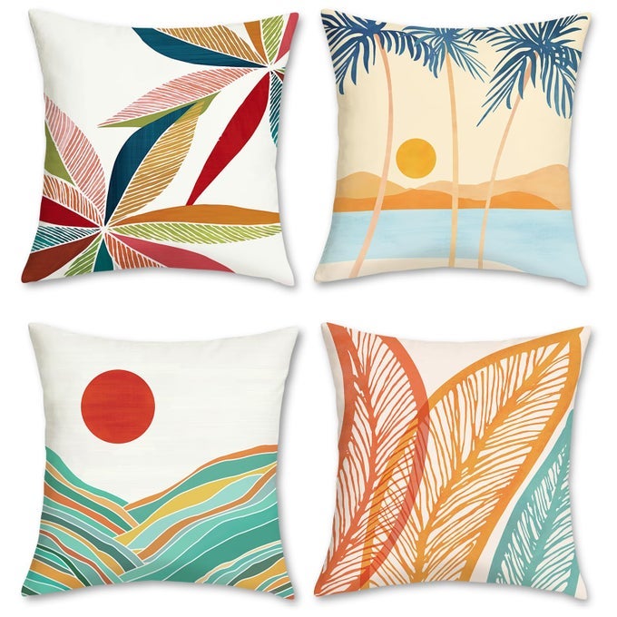 TROPICAL PILLOW COVERS 18X18 SET OF 4 BEACH PALM TREE BOHO DECORATIVE THROW PILLOW CASES SOFT VELVET OUTDOOR PILLOW COVERS FOR PATIO SOFA COUCH BEDROOM HOME DECOR