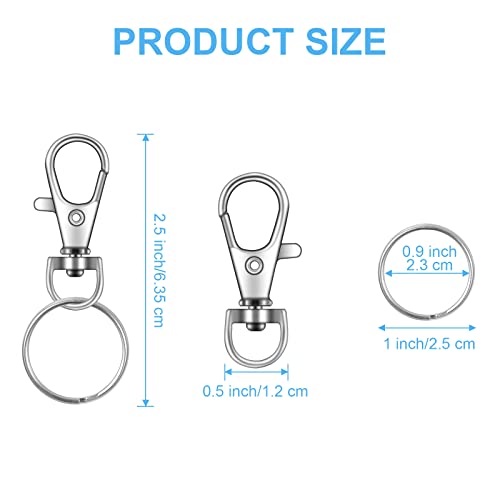 DSUWAZU 104PCS Swivel Snap Hooks with Key Rings, Metal Lobster Claw Clasp, Keychain Rings for Crafts(Silver, 1.37inch(36mm) - Image 2