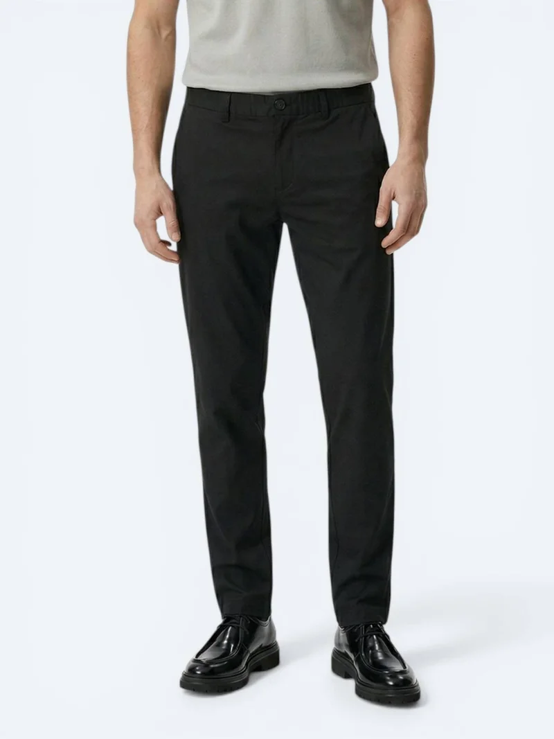 Kip Black Weaving Jogging Fit Casual Cotton Blended Trousers