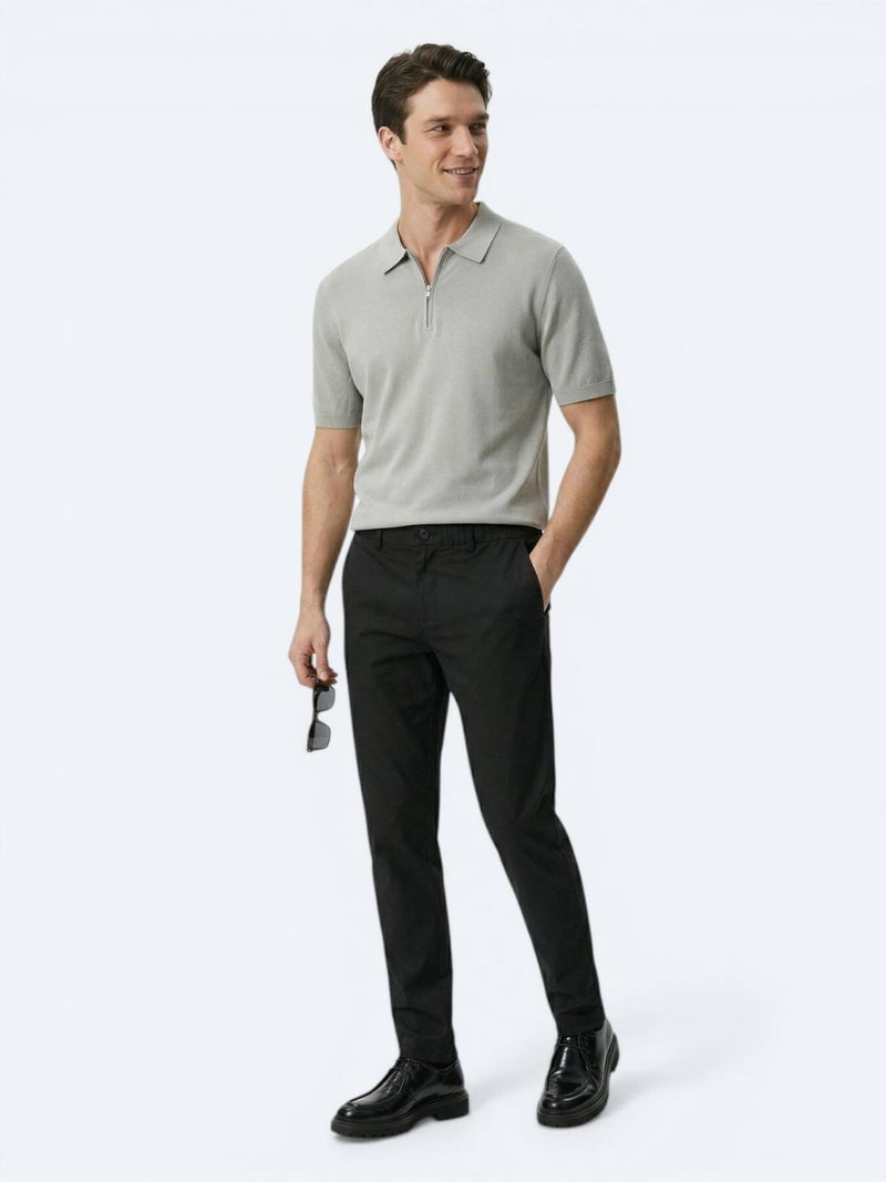 Kip Black Weaving Jogging Fit Casual Cotton Blended Trousers - Image 1