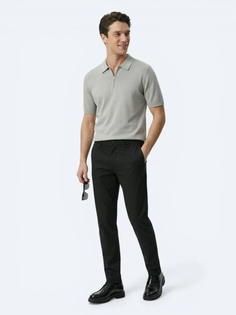 Kip Black Weaving Jogging Fit Casual Cotton Blended Trousers