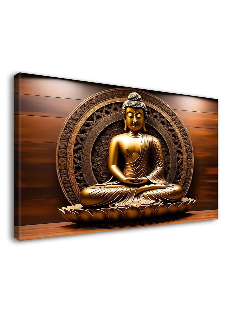 Divinity Decor Divinity Decor golden buddha with brown textured background painting for living room bedroom drawing room buddha poster for wall Size 22x14 inches BuddhaL253 