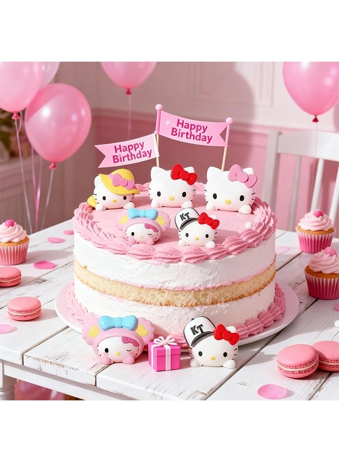 هالو كيتي ٥ قطع من زينة القطط، كيكة قطط، سيارة، ديكورات، شخصيات للنساء والفتيات للمنزل والحديقة والمكتب - Image 2