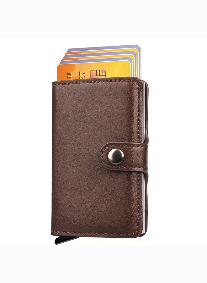 Tersely Card Holder Pop Up Cards,Credit Card Holder RFID Blocking Wallet Slim Wallet PU Leather Vintage Aluminum Automatic Side Slide Trigger Card Case Wallet Security Travel Wallet - Image 1