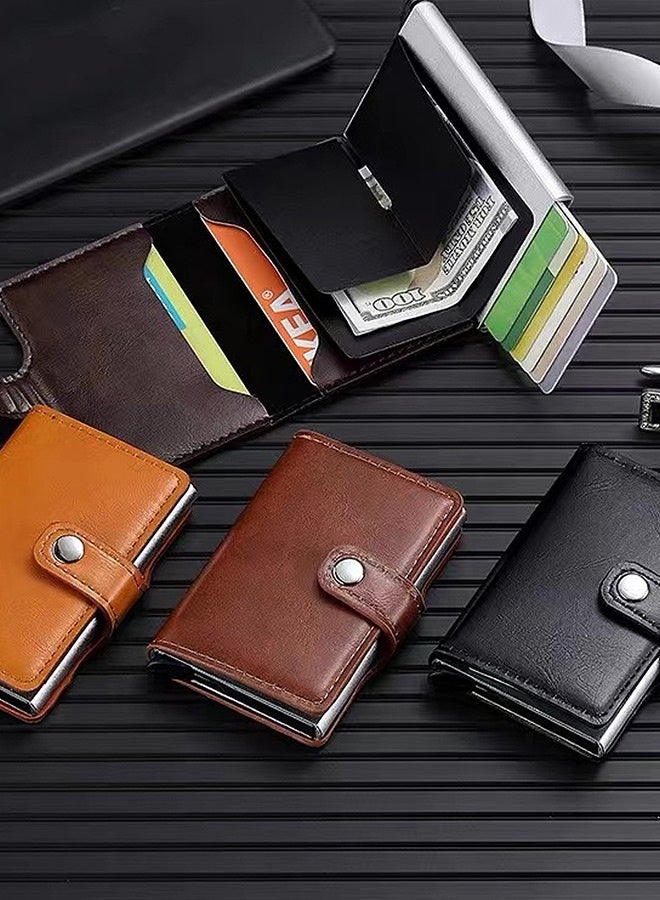 Tersely Card Holder Pop Up Cards,Credit Card Holder RFID Blocking Wallet Slim Wallet PU Leather Vintage Aluminum Automatic Side Slide Trigger Card Case Wallet Security Travel Wallet - Image 3