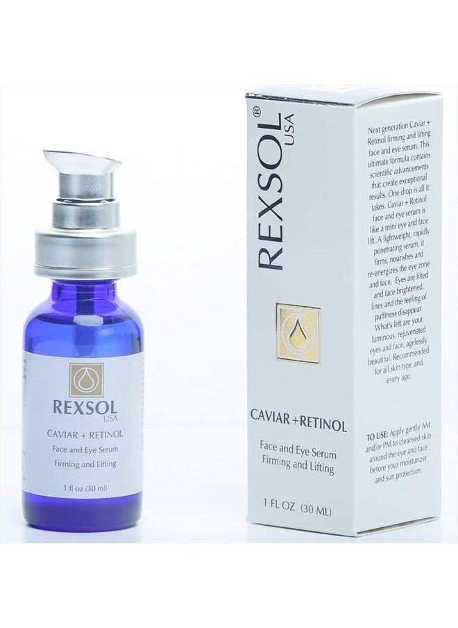REXSOL - CAVIAR + RETINOL Face and Eye Serum Firming and Lifting | With Vitamin C, Vitamin E & Vitamin A | Hybrid Sunflower & Caviar Oil | Revives the tone and texture of youthful skin. (30 ml/1 fl oz) - Image 1