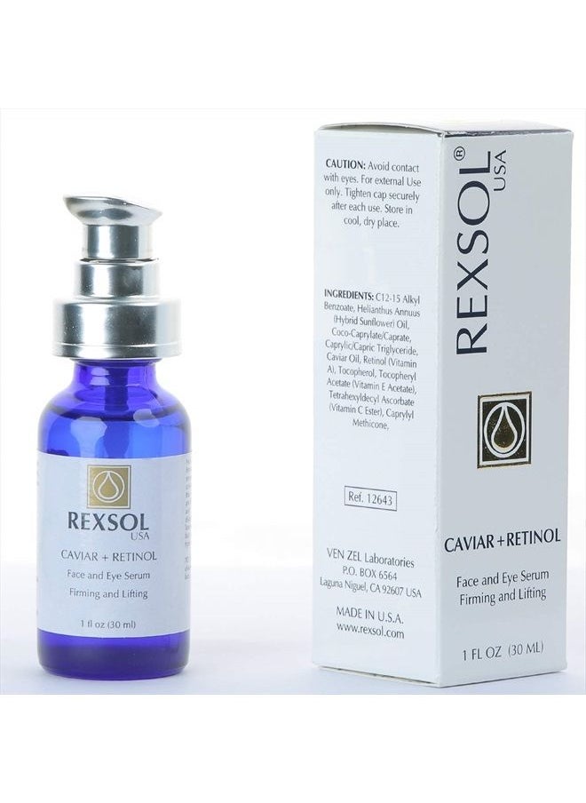 REXSOL - CAVIAR + RETINOL Face and Eye Serum Firming and Lifting | With Vitamin C, Vitamin E & Vitamin A | Hybrid Sunflower & Caviar Oil | Revives the tone and texture of youthful skin. (30 ml/1 fl oz) - Image 1