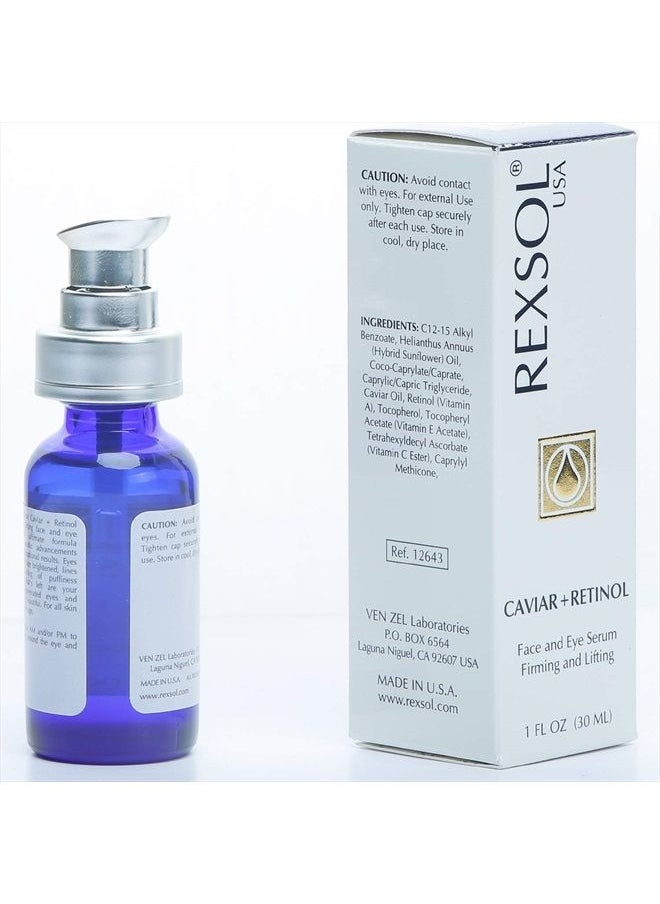 REXSOL - CAVIAR + RETINOL Face and Eye Serum Firming and Lifting | With Vitamin C, Vitamin E & Vitamin A | Hybrid Sunflower & Caviar Oil | Revives the tone and texture of youthful skin. (30 ml/1 fl oz) - Image 1