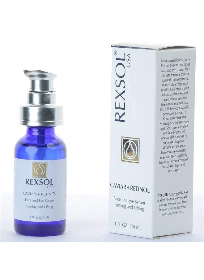 REXSOL - CAVIAR + RETINOL Face and Eye Serum Firming and Lifting | With Vitamin C, Vitamin E & Vitamin A | Hybrid Sunflower & Caviar Oil | Revives the tone and texture of youthful skin. (30 ml/1 fl oz) - Image 1