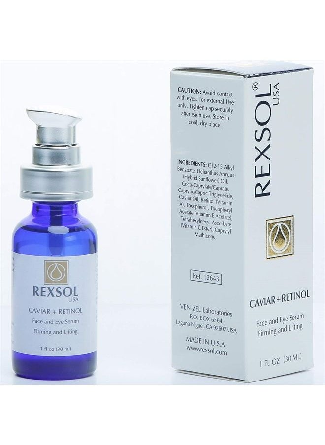 REXSOL - CAVIAR + RETINOL Face and Eye Serum Firming and Lifting | With Vitamin C, Vitamin E & Vitamin A | Hybrid Sunflower & Caviar Oil | Revives the tone and texture of youthful skin. (30 ml/1 fl oz) - Image 1