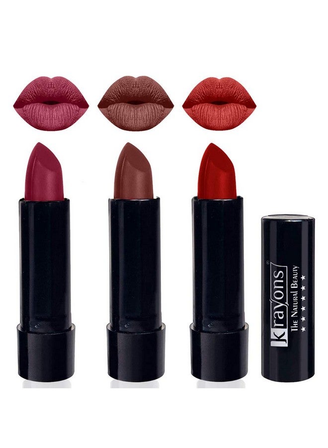 كرايونز أحمر شفاه كيوت بوب غير لامع، مقاوم للماء، يدوم طويلاً، وردي صادم، لون قرميدي، مركز المرحلة، 3.5 جم لكل قطعة (عبوة من 3 قطع) - Image 1