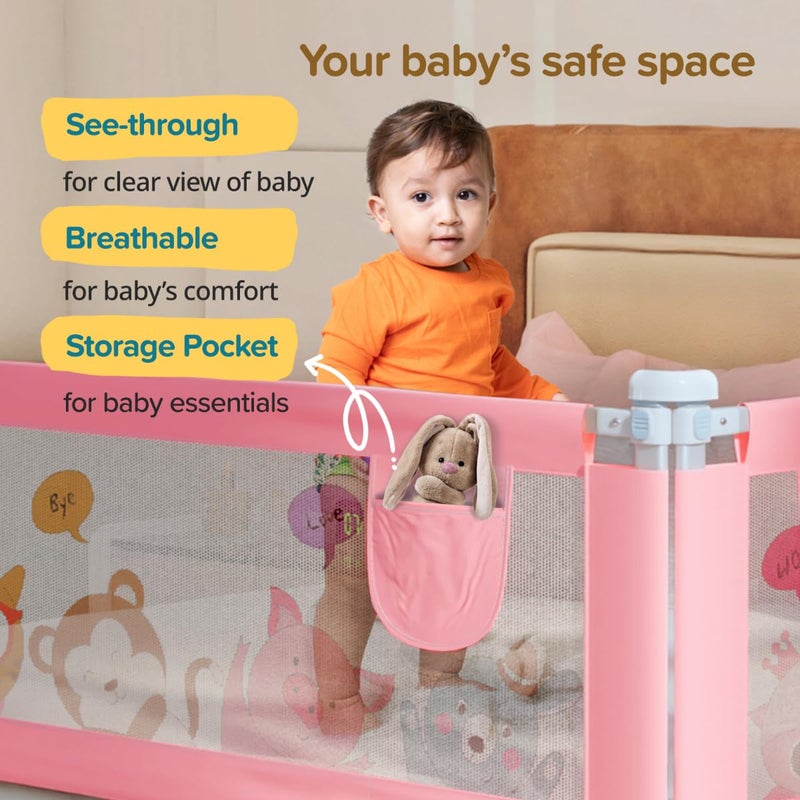 Luvlap Comfy Baby Bed Rail Guard (6 ft x 2.3 ft), 180cmx72cm, Bed Rails for Baby & Toddler Safety, Portable, Adjustable Height, Single Side Bed Rail, Pack of 1, Printed Pink - Image 2