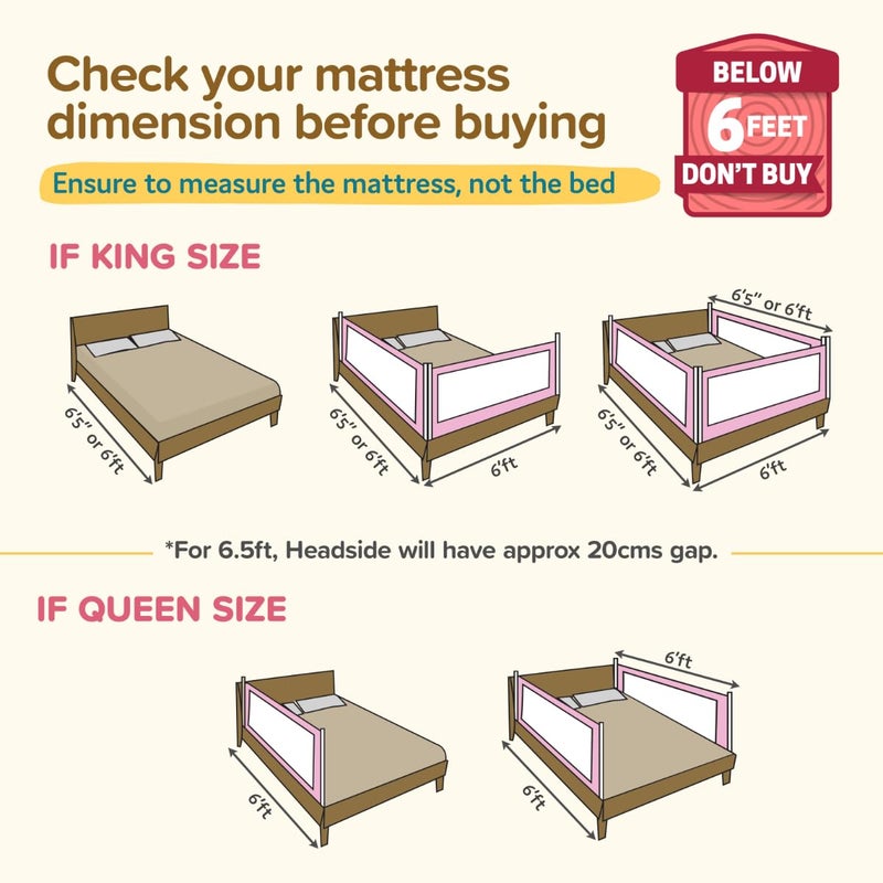 Luvlap Comfy Baby Bed Rail Guard (6 ft x 2.3 ft), 180cmx72cm, Bed Rails for Baby & Toddler Safety, Portable, Adjustable Height, Single Side Bed Rail, Pack of 1, Printed Pink - Image 3