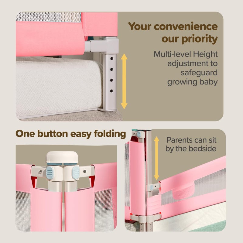 Luvlap Comfy Baby Bed Rail Guard (6 ft x 2.3 ft), 180cmx72cm, Bed Rails for Baby & Toddler Safety, Portable, Adjustable Height, Single Side Bed Rail, Pack of 1, Printed Pink - Image 5