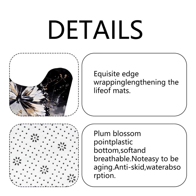 Chrainy 4 Pcs Black Butterfly Shower Curtain Set with Rugs Grey and Gold Bathroom Set Modern Bathroom Accessories Decor with Bath Mats,Rugs - Image 5