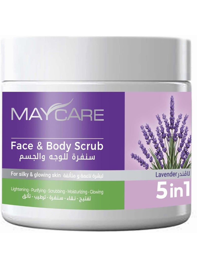 MAYCARE Scrub for Face & Body with Lavender 5 in 1 500 ml Cleanser Exfoliating & Moisturizing Skin - Image 1