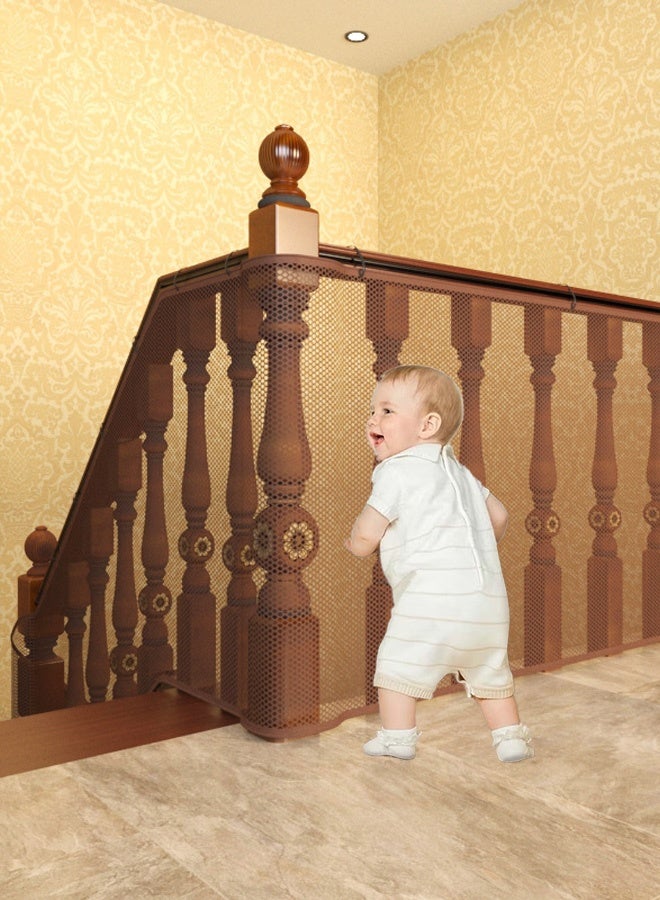 Hanayo ﻿Baby Safety Net Safety Stair Railing Mesh Net for Kids Toys Pets Children's Outdoor Window Balcony Fence Protection Mesh No Drilling for Children Kids Pets(Brown,300x78cm) - Image 2