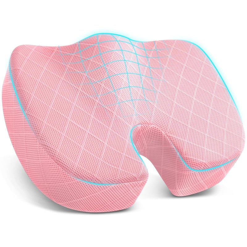 TushGuard OfficeCar Seat Cushion NonSlip Sciatica Back Coccyx Tailbone Pain Relief Chair Pad Memory Foam Butt Pillow for Computer Desk Wheelchair Driving Pink