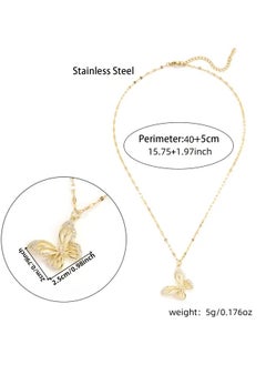 Home Clearance Sale Elegant Golden-Tone Butterfly Pendant Necklace with Sparkling Cubic Zirconia - Vintage Style Stainless Steel Jewelry, Ideal Gift for Women and Girls, Perfect for Casual Attire, Butterfly Jewelry  - Image 2