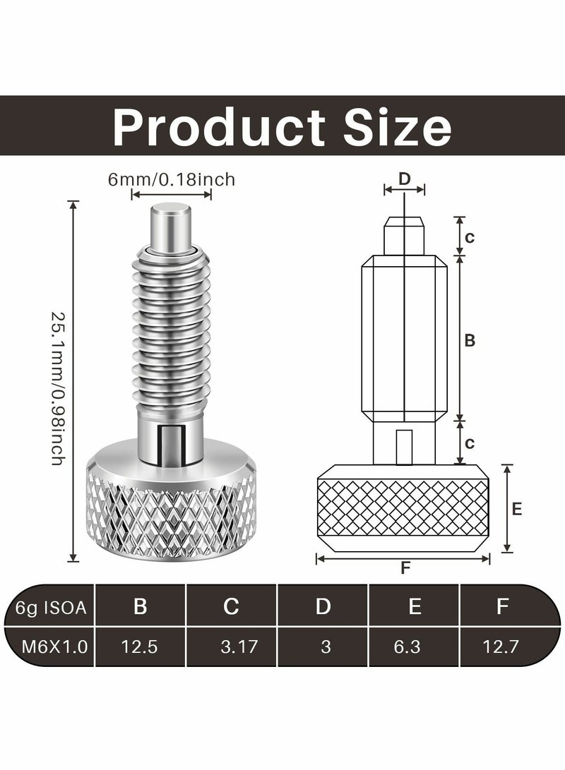 Y&D 2 Packs Hand Retractable Spring Plunger with Knurled Handle Stainless Steel Lock out M6 Type Quick Release Pins for Rolling Toolbox 1/4''-20 Thread Size 0.500'' Length Without Patch Silver  - Image 5