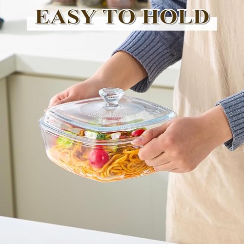 Mevanta Glass Casserole with Lid - 1000ML Borosilicate Glass Bowl for Cooking Baking Serving Mixing Storing - Microwave & Oven Safe Serving Bowl with Lid for Kitchen ,Dining , Food Multipurpose (Square - 1000ML, Set of 2) - Image 3
