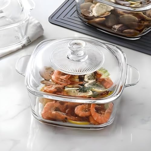 Mevanta Glass Casserole with Lid - 1000ML Borosilicate Glass Bowl for Cooking Baking Serving Mixing Storing - Microwave & Oven Safe Serving Bowl with Lid for Kitchen ,Dining , Food Multipurpose (Square - 1000ML, Set of 2) - Image 5
