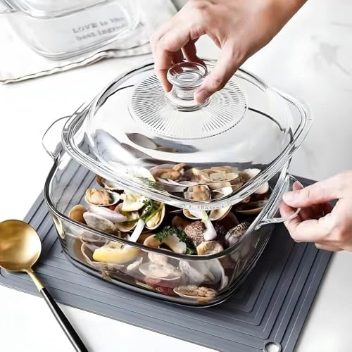 Mevanta Glass Casserole with Lid - 1000ML Borosilicate Glass Bowl for Cooking Baking Serving Mixing Storing - Microwave & Oven Safe Serving Bowl with Lid for Kitchen ,Dining , Food Multipurpose (Square - 1000ML, Set of 2) - Image 2