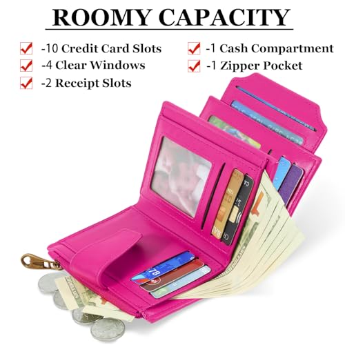 Airkit Small Wallet Women RFID Blocking Soft Leather Bifold Compact Card Holder Wallet for Women with Zipper Coin Pocket 4 ID Window - Image 2