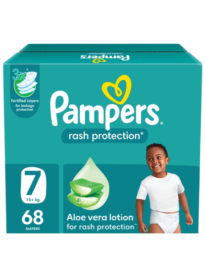 بامبرز حفاضات محمية من الطفح الجلدي، مقاس 7، 15+ كجم، صندوق توفير عملاق، 68 قطعة - Image 1
