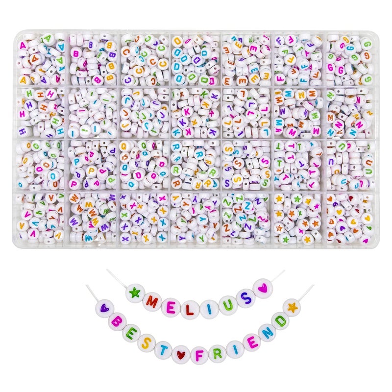 Melius Acrylic Colorful Letter Beads 1450 Pcs 4x7mm Round Alphabet Beads in 28 Grid Box for Jewelry Making DIY Bracelets Necklaces Key Chains Bracelets 4x7mm Colorful