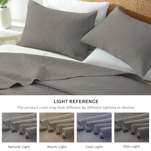 WURUIBO Full/Queen Quilt Set Grey,Ultrasonic Embossed Bedspread, Lightweight Microfiber Coverlet, Modern Thin Bedding Set for All Season, 3 Piece(1 Quilt,2 Pillow Shams) - Image 5