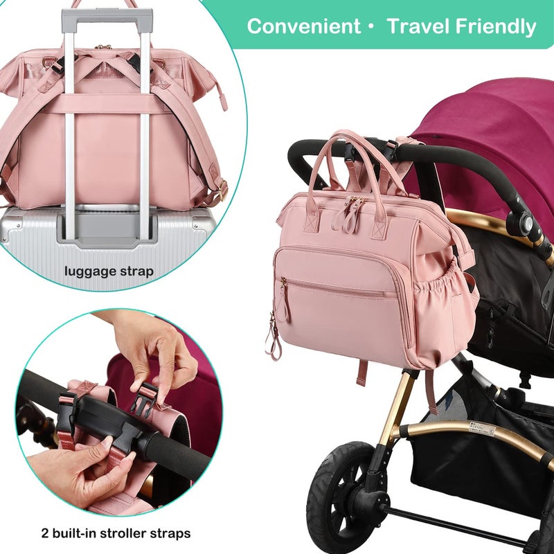LORADI Convertible Diaper Bag Tote, Wide Open Top 14 Pockets Stylish Baby Diaper Bag with Stroller Buckle, Water-resistant (Pink, Large) - Image 5