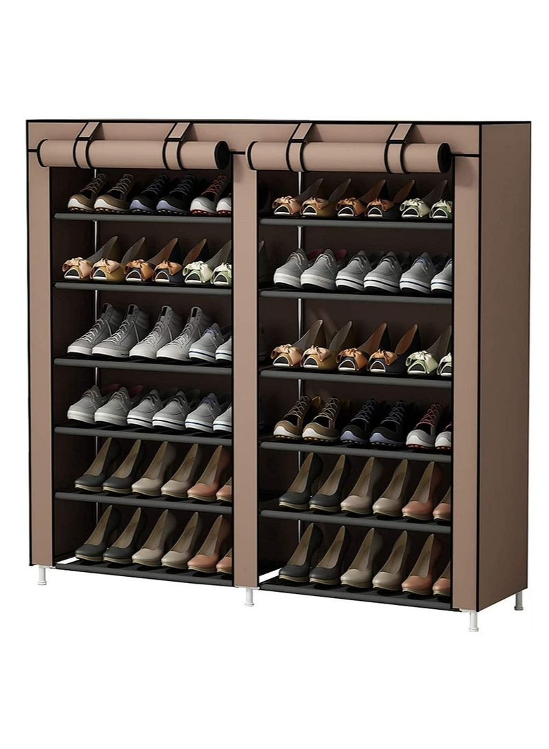 RollsTimi  12-Layer Double Dust Proof and Damp Cabinet Shoe Rack, Steel Pipe, Non-Woven Cloth Brown  - Image 1