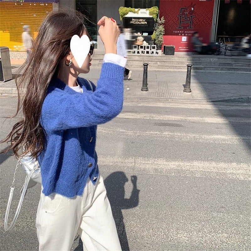 Spring Korean-style Soft Waxy Short Cardigan Jacket Womens Early Spring Commuter All-match Hair Needle Top Jeans Three-piece Suit Single White Base