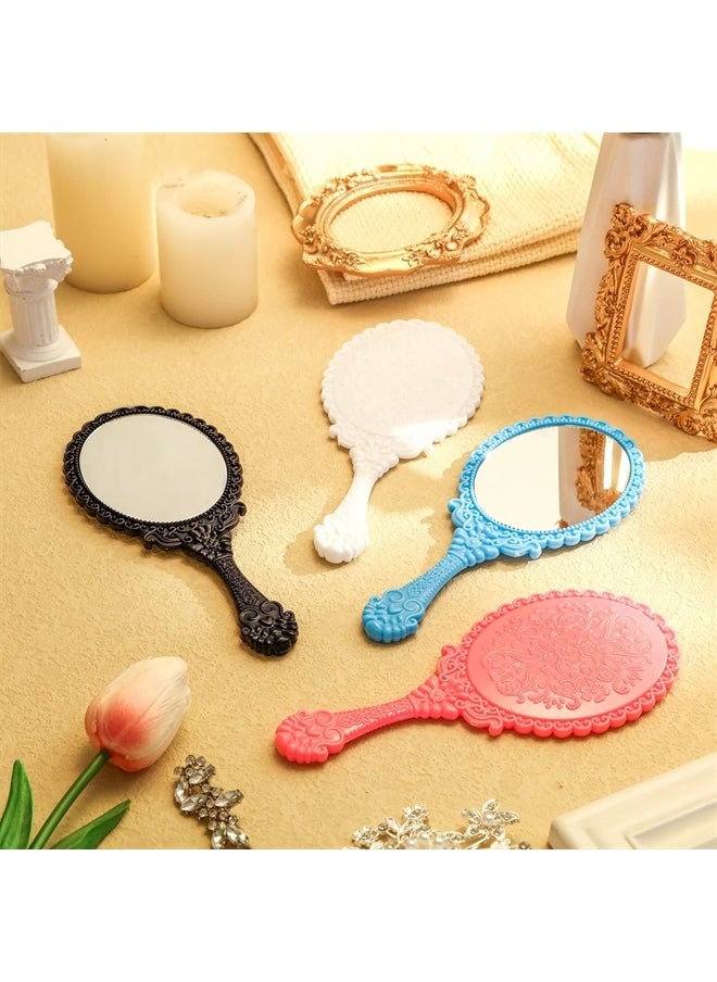 Yalikop 16 Pcs Retro Hand Held Mirror Vintage Handheld Vanity Cute Oval Decorative with Handle Compact Travel Makeup for Girls (Black, White, Blue, Pink) 
