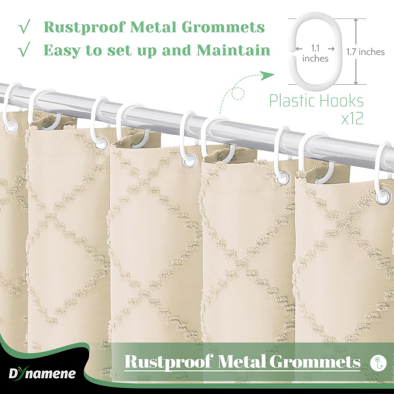 Dynamene 78 Inches Long Shower Curtain  Boho Tufted Geometric Striped Tall Cloth Shower Curtains for Bathroom Decor  Large Hotel Luxury Shower Curtain Set with Hook  Wrinkle Free  Beige  72x78 - Image 4